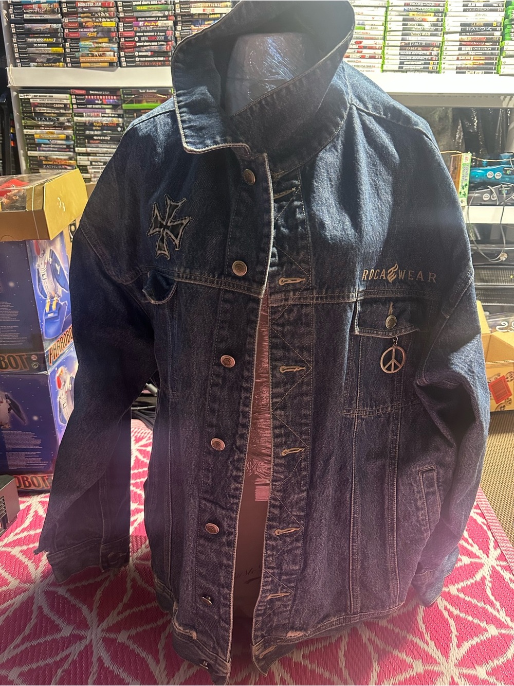 Vintage Rocawear Men's Denim Jacket 3XL Mickey Mouse Custom Patches